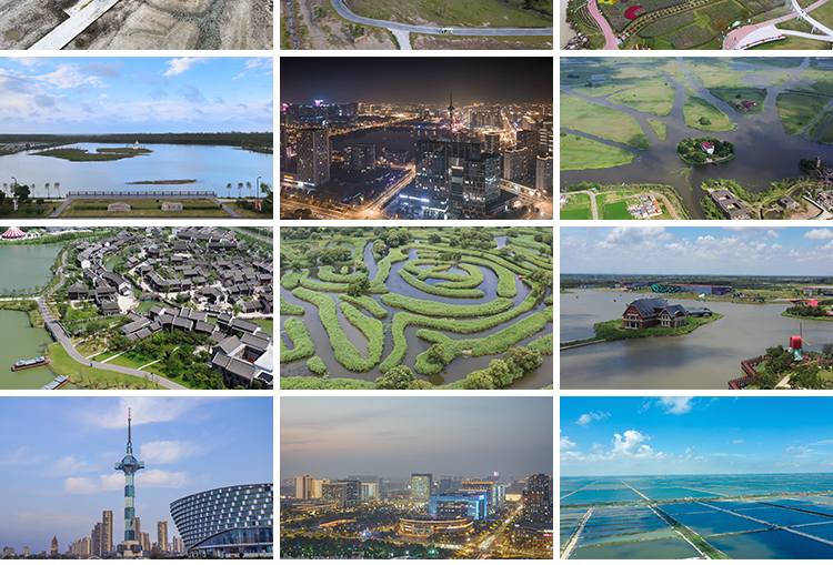 江苏北盐城城市建筑夜景地标地区风光麋鹿园高清航拍实拍视频素材