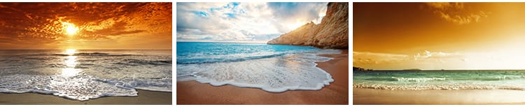 大海沙滩海景海滩海水浪花海浪黄昏夕阳照射海洋岸边风景图片素材