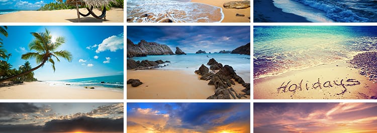 大海沙滩海景海滩海水浪花海浪黄昏夕阳照射海洋岸边风景图片素材