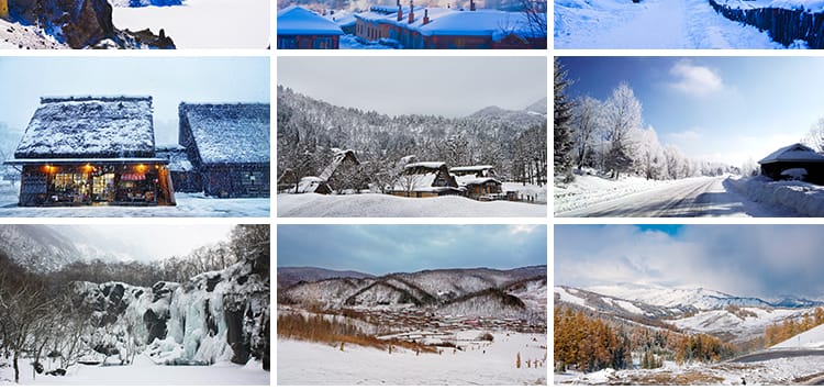 冬天冬季雪景房屋子宽屏雪山树林白雪地自然风景高清合成图片素材
