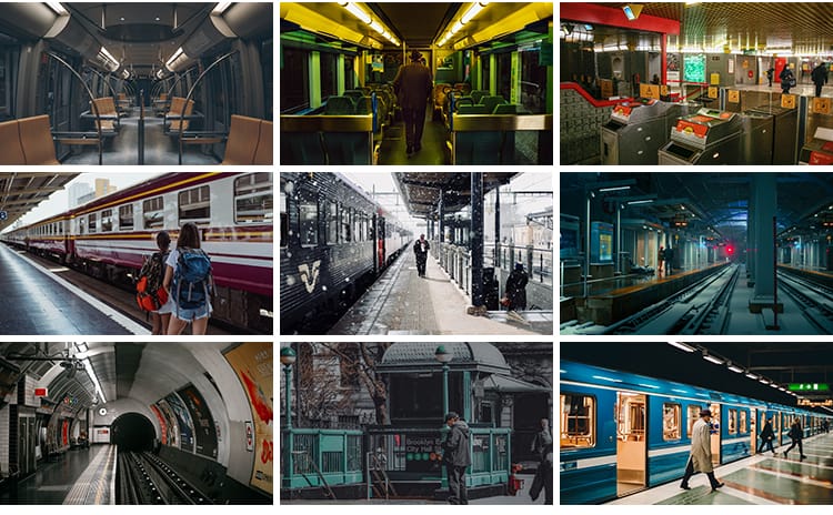 车站候车大厅站内站台火车列车地铁国外客流旅游人流旅客图片素材