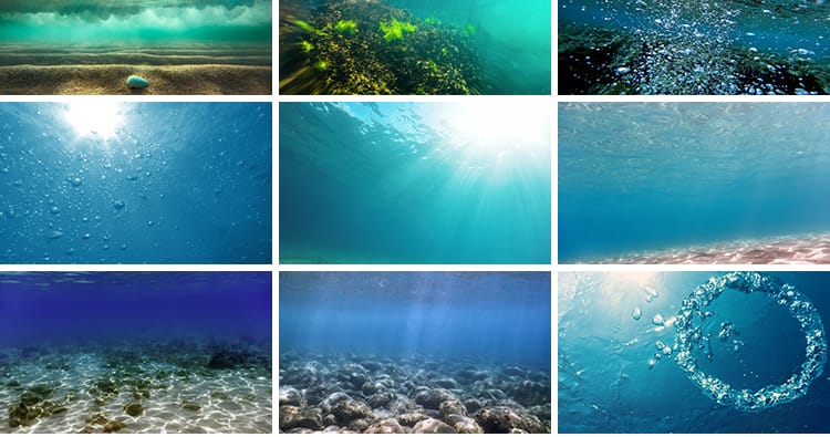 海底世界海底光线照射大海水下水花水面波纹海景背景图片设计素材