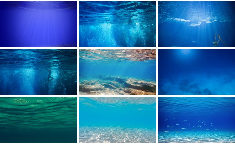 海底世界海底光线照射大海水下水花水面波纹海景背景图片设计素材