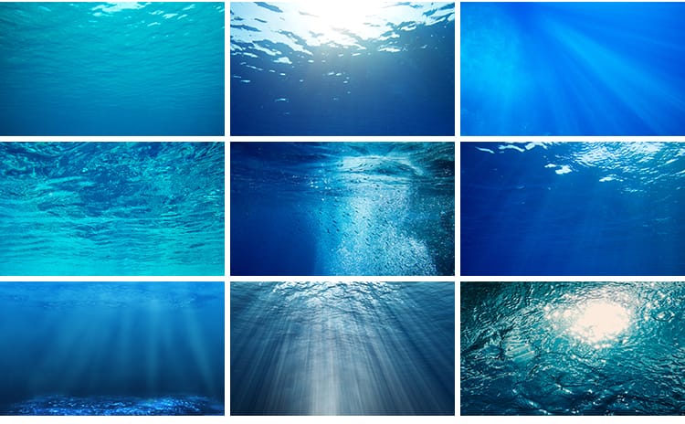 海底世界海底光线照射大海水下水花水面波纹海景背景图片设计素材