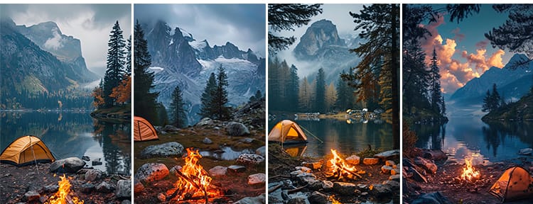 户外露营火堆篝火野外野营地帐篷绿幕动态视频直播间背景图片素材