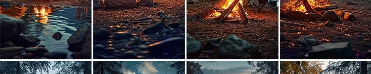 户外露营火堆篝火野外野营地帐篷绿幕动态视频直播间背景图片素材