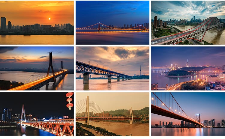 长江大桥江水跨江桥梁建筑夜景风光照片摄影高清抖音图片设计素材