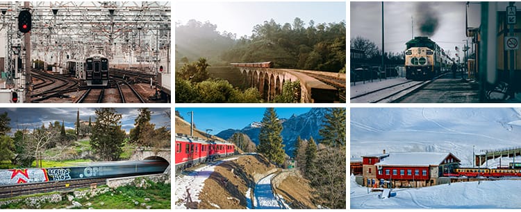 铁路轨道火车老式列车路线风景货运车厢场景交通工具图片设计素材