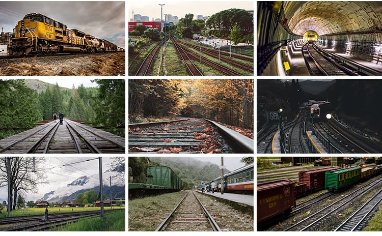 铁路轨道火车老式列车路线风景货运车厢场景交通工具图片设计素材