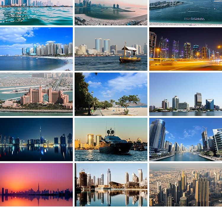 阿联酋迪拜城市建筑风光夜景街道帆船酒店旅游风景ps设计图片素材