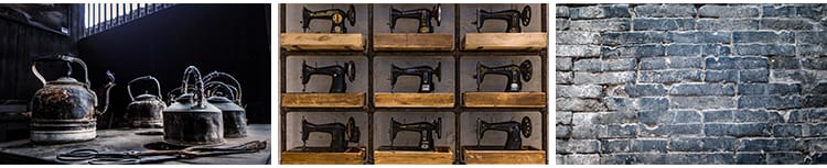 怀旧复古年代感老式电视机缝纫机老照片街道建筑摄影背景图片素材