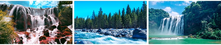 山水河流瀑布湖泊水流小溪清澈小河山涧自然风景风光高清图片素材