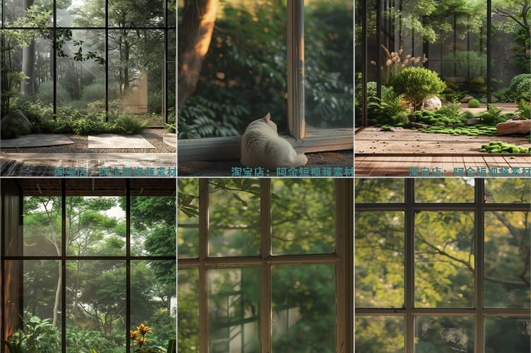 窗户庭院绿植室内抖音绿幕虚拟动态舞台直播led背景视频图片素材