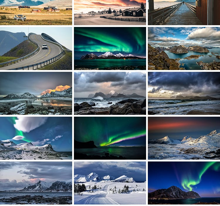 挪威风光北欧小镇北极光雪山湖泊山脉山河自然风景摄影图片照素材