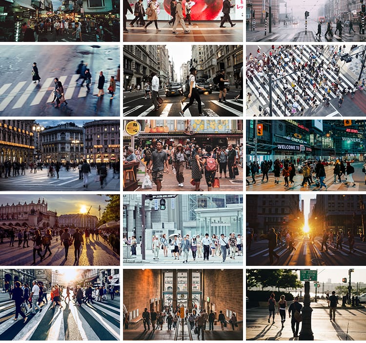 行人路人上班人群过马路人行道城市街头街景夜景人物行走图片素材
