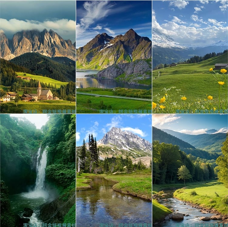 户外高山草原山川草地自然风景绿幕虚拟娱乐直播间背景图片素材