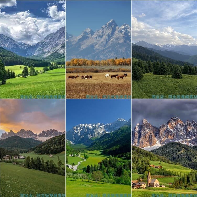 户外高山草原山川草地自然风景绿幕虚拟娱乐直播间背景图片素材