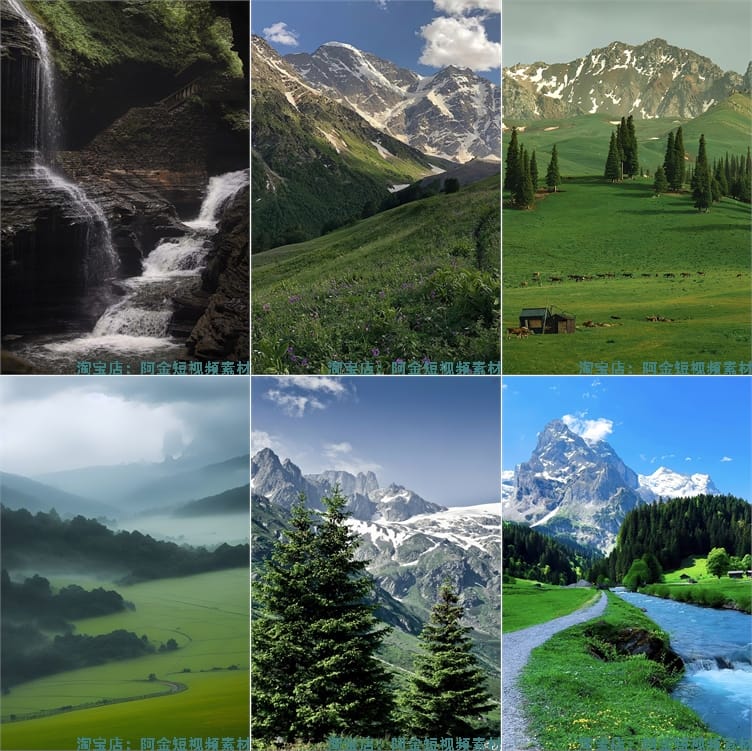 户外高山草原山川草地自然风景绿幕虚拟娱乐直播间背景图片素材