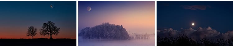 唯美夜空月亮水面圆月弯月白月光明月夜晚星空风景摄影图片照素材