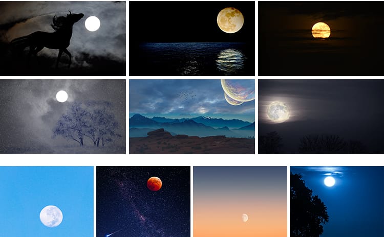 唯美夜空月亮水面圆月弯月白月光明月夜晚星空风景摄影图片照素材