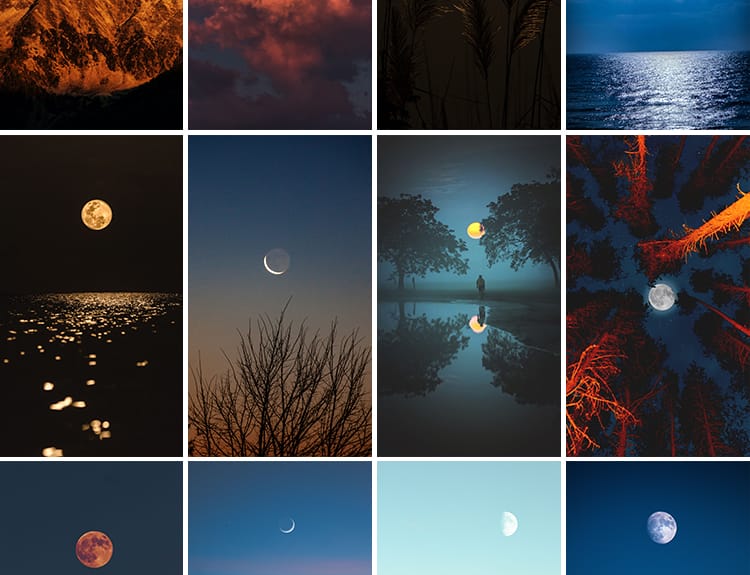 唯美夜空月亮水面圆月弯月白月光明月夜晚星空风景摄影图片照素材