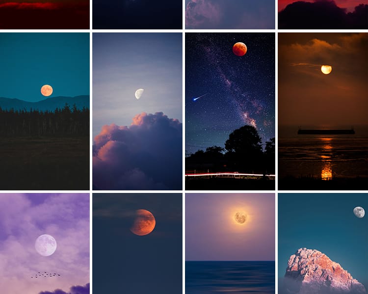 唯美夜空月亮水面圆月弯月白月光明月夜晚星空风景摄影图片照素材