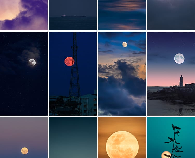 唯美夜空月亮水面圆月弯月白月光明月夜晚星空风景摄影图片照素材