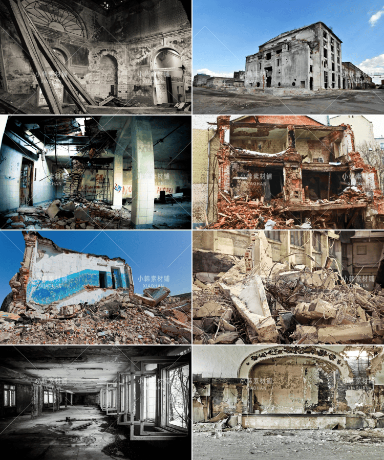 64张废弃建筑横版高清抖音自媒体pr剪辑背景图片素材