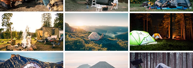 户外野营聚会郊外露营帐篷夜晚篝火旅游户外休闲活动营地图片素材