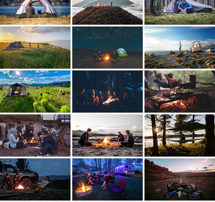 户外野营聚会郊外露营帐篷夜晚篝火旅游户外休闲活动营地图片素材