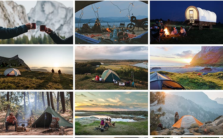 户外野营聚会郊外露营帐篷夜晚篝火旅游户外休闲活动营地图片素材