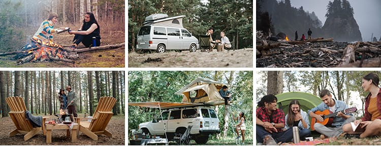 户外野营聚会郊外露营帐篷夜晚篝火旅游户外休闲活动营地图片素材