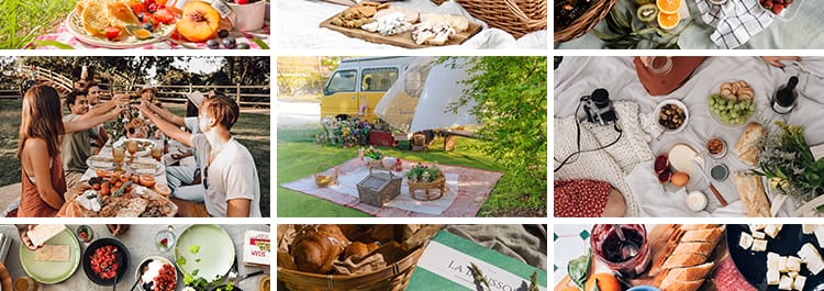 户外野餐聚会家庭国外野外美食水果甜点野营旅游休闲生活图片素材