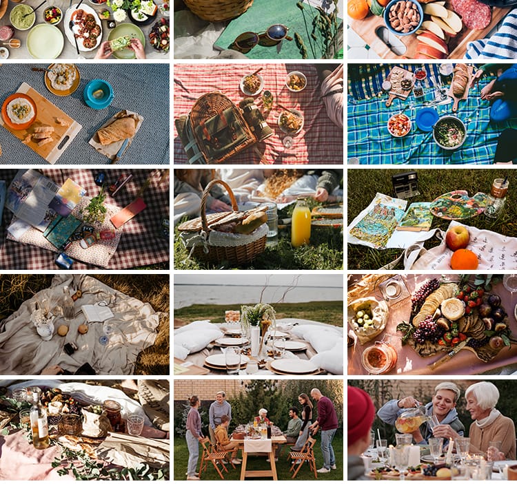 户外野餐聚会家庭国外野外美食水果甜点野营旅游休闲生活图片素材