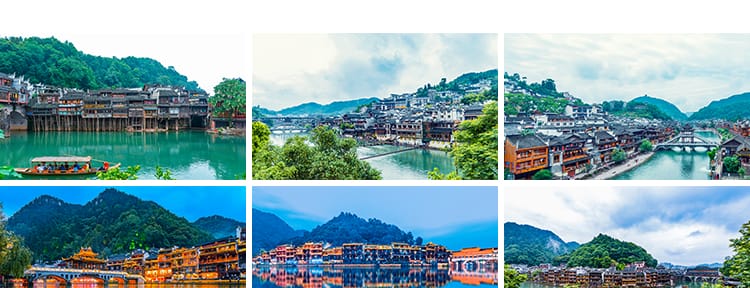 湖南凤凰古城风光吊脚楼旅游风景点景区夜景万名塔摄影图片照素材