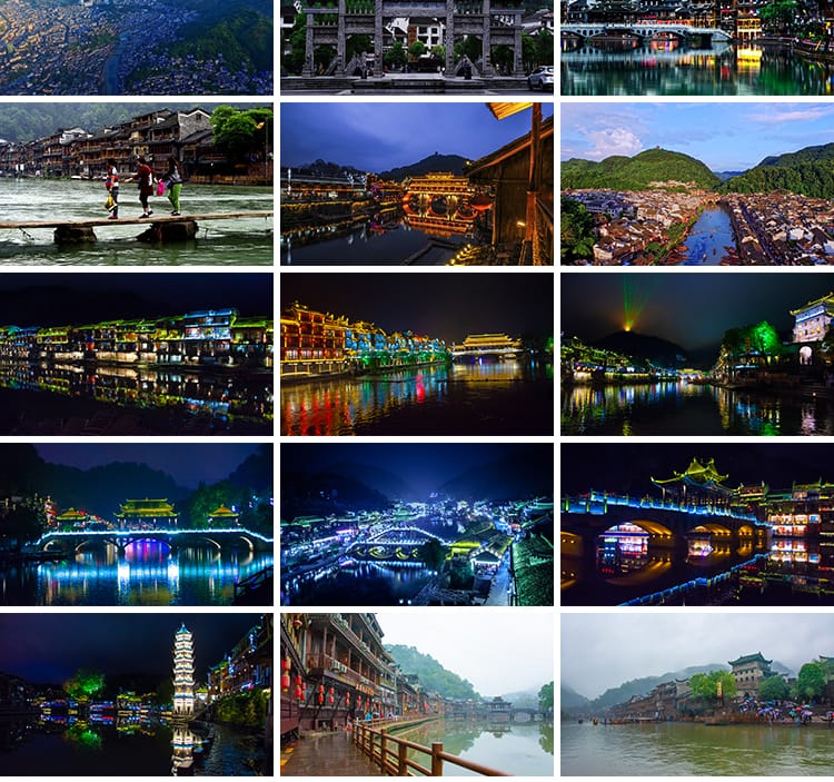 湖南凤凰古城风光吊脚楼旅游风景点景区夜景万名塔摄影图片照素材