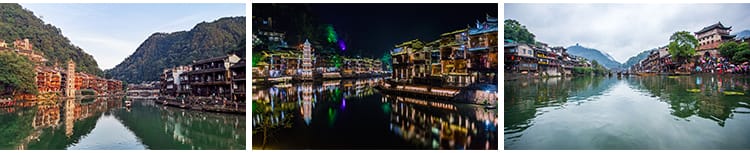 湖南凤凰古城风光吊脚楼旅游风景点景区夜景万名塔摄影图片照素材