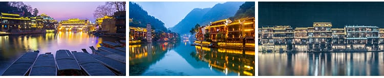 湖南凤凰古城风光吊脚楼旅游风景点景区夜景万名塔摄影图片照素材