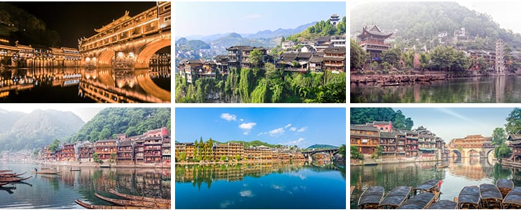 湖南凤凰古城风光吊脚楼旅游风景点景区夜景万名塔摄影图片照素材