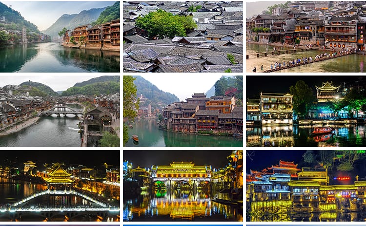 湖南凤凰古城风光吊脚楼旅游风景点景区夜景万名塔摄影图片照素材