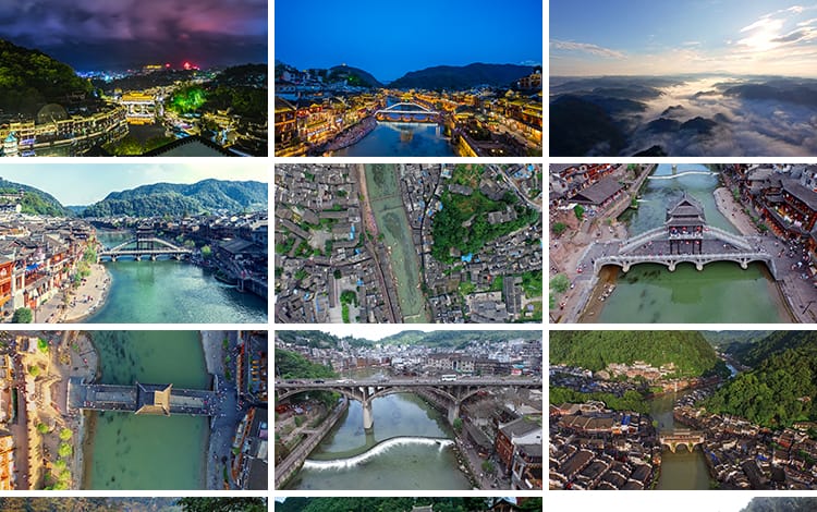 湖南凤凰古城风光吊脚楼旅游风景点景区夜景万名塔摄影图片照素材