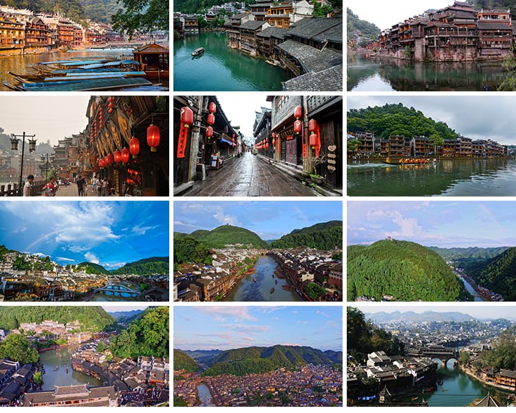 湖南凤凰古城风光吊脚楼旅游风景点景区夜景万名塔摄影图片照素材