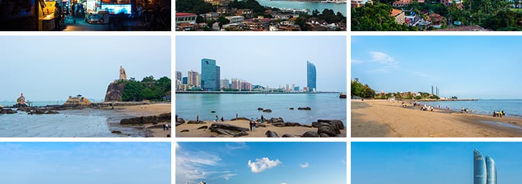 福建厦门地标双子塔大厦鼓浪屿风景城市风光夜景旅游照片图片素材