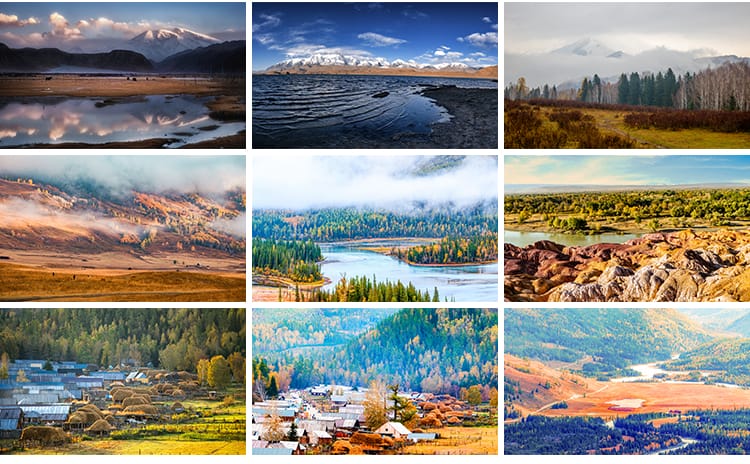 新疆风景伊犁喀纳斯湖草原风光五彩滩天山池沙漠戈壁JPG图片素材