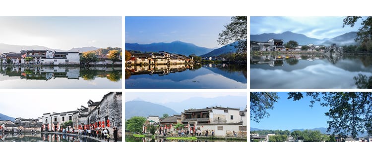 安徽宏村古村落旅游风景观古风徽派徽州乡村古镇建筑风光图片素材