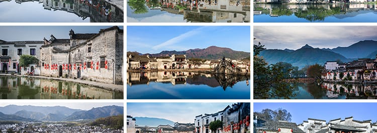 安徽宏村古村落旅游风景观古风徽派徽州乡村古镇建筑风光图片素材