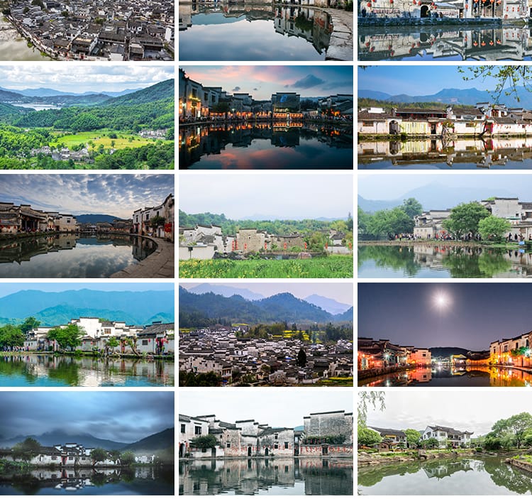 安徽宏村古村落旅游风景观古风徽派徽州乡村古镇建筑风光图片素材