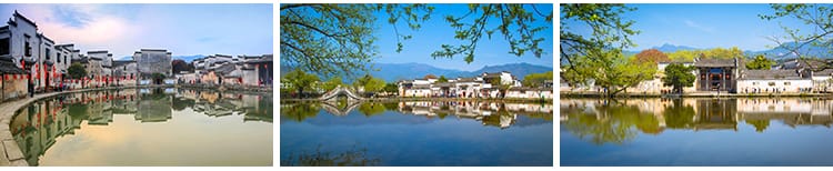 安徽宏村古村落旅游风景观古风徽派徽州乡村古镇建筑风光图片素材