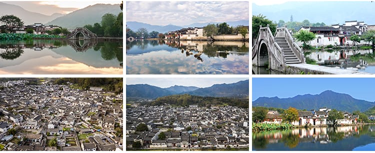 安徽宏村古村落旅游风景观古风徽派徽州乡村古镇建筑风光图片素材