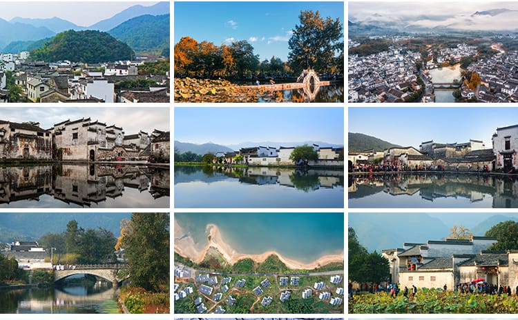 安徽宏村古村落旅游风景观古风徽派徽州乡村古镇建筑风光图片素材